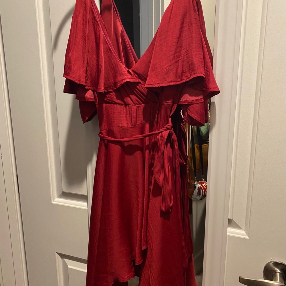hello molly drape shoulder formal dress red pink